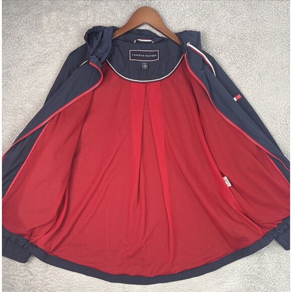 Tommy Hilfiger Women's Navy Hooded Rain Windbreaker Jacket Size L - Picture 3 of 9